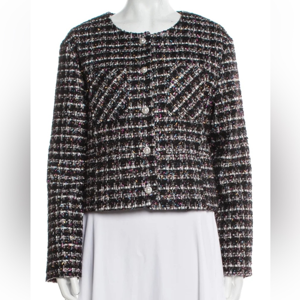 Bagatelle Blazer Womens Sz Large Twee  Pockets Pearl Buttons Metallic NWT